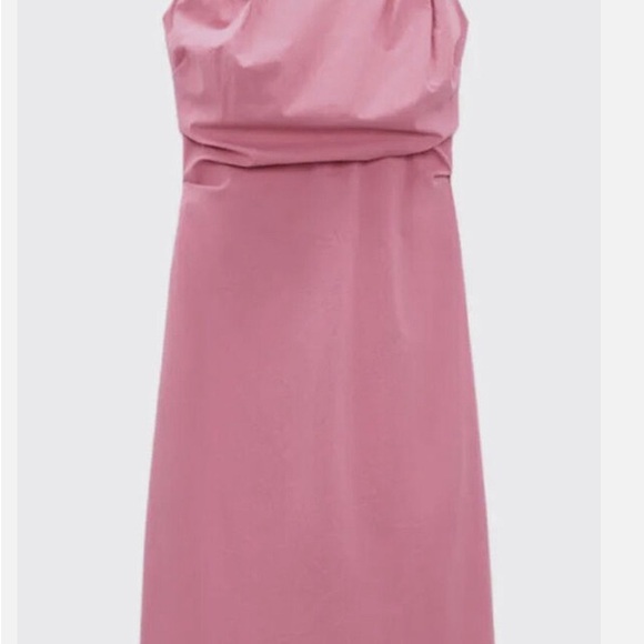 ZARA WOMEN'S MIDI DRESS WITH DRAPED And Slit DETAIL PINK SIZE L - Picture 5 of 6